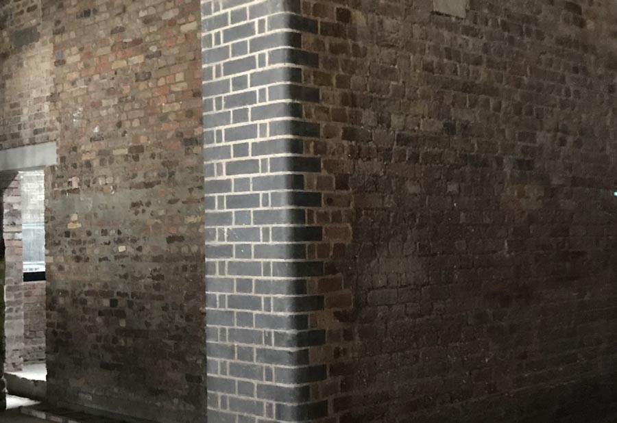 Stafffs blue bullnose special bricks at Coal Yard Drop, Kings Cross